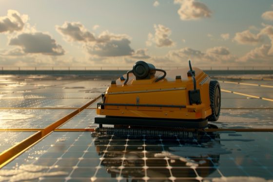 Robot de limpieza al atardecer